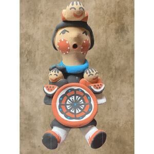 Tim Tosa Jemez Handmade Pottery Storyteller 3 Kids w/Watermellon And Drum
